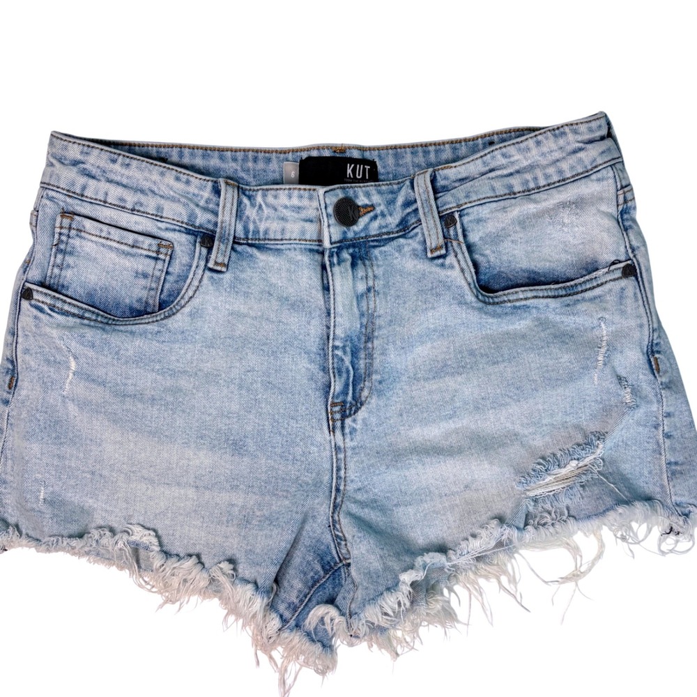 KUT from the Kloth 6 Shorts Light Wash Blue Denim Distressed Cutoff Frayed Hem